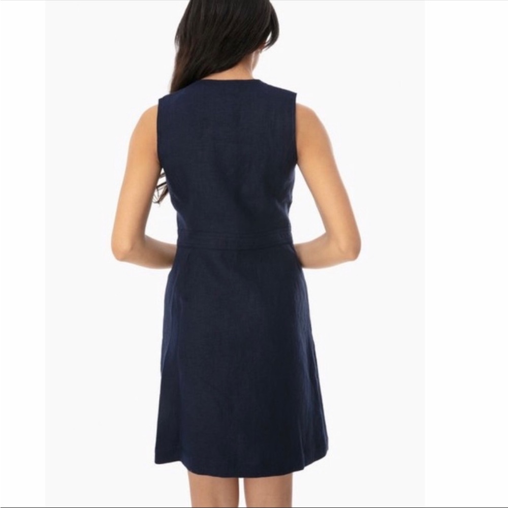 NWT Tory Burch Linen Navy Sleeveless Button Front Shift Dress Size 8 - Picture 3 of 13